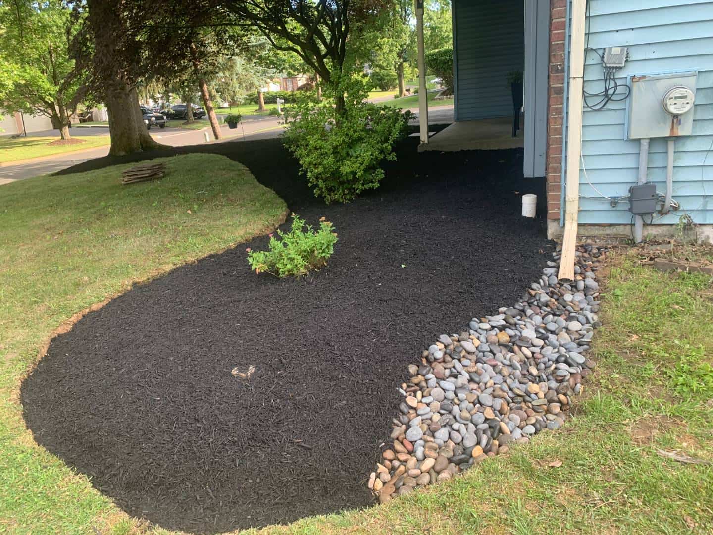 Fresh mulch installation in Southampton landscape beds